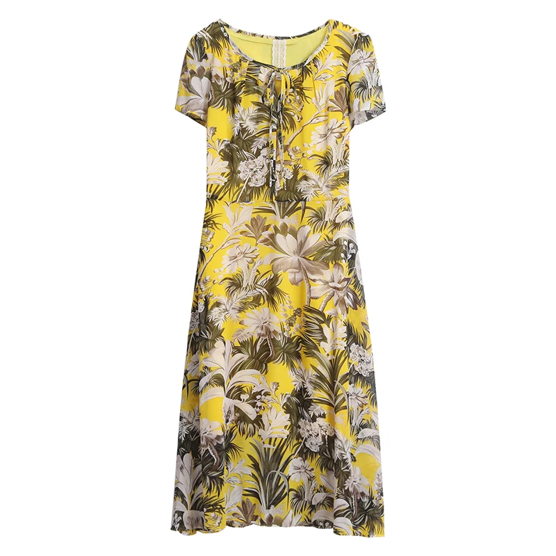 

Casual Women's Chiffon Elegant Short Sleeve Summer Mid Length Dress 2021 New Slim Print Dress