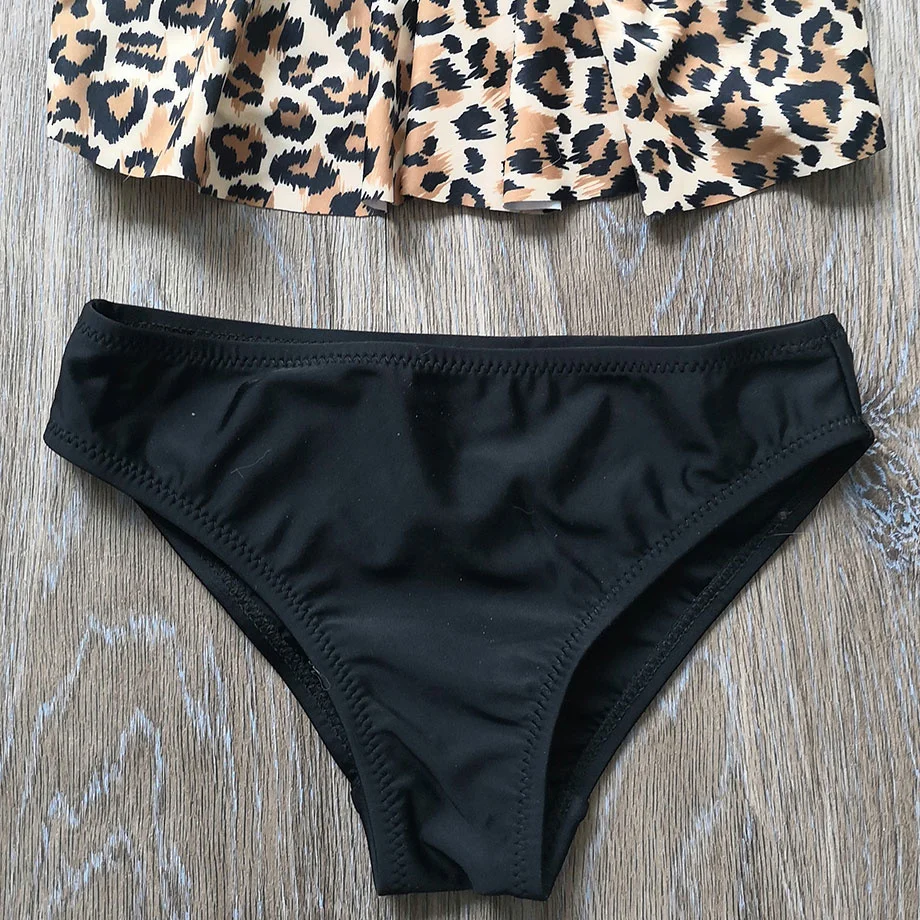 

6-14 Years Girl Swimsuit Kids Swimwear Leopard Teenage Girl Bikini Set Falbala Two Piece Children's Swimwear Girls Bathing Suit