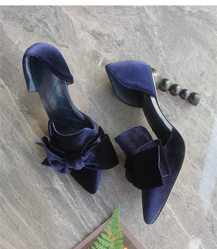 

High walk show print pearl heel bow high heel shoes leather versatile star women's shoes