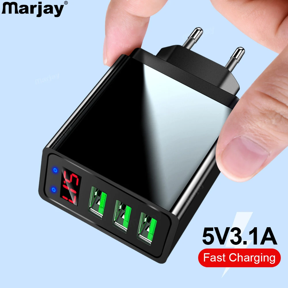 Marjay 3 порта USB зарядное устройство ЕС США штекер светодиодный дисплей 3.1A Быстрая зарядка смартфон зарядное устройство для iphone samsung Xiaomi планшет зарядка для телефона быстрая зарядка