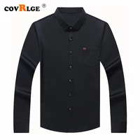 mens long sleeve solid color casual shirt front patch chest pocket regular fit button down collar thick work shirts mcl281