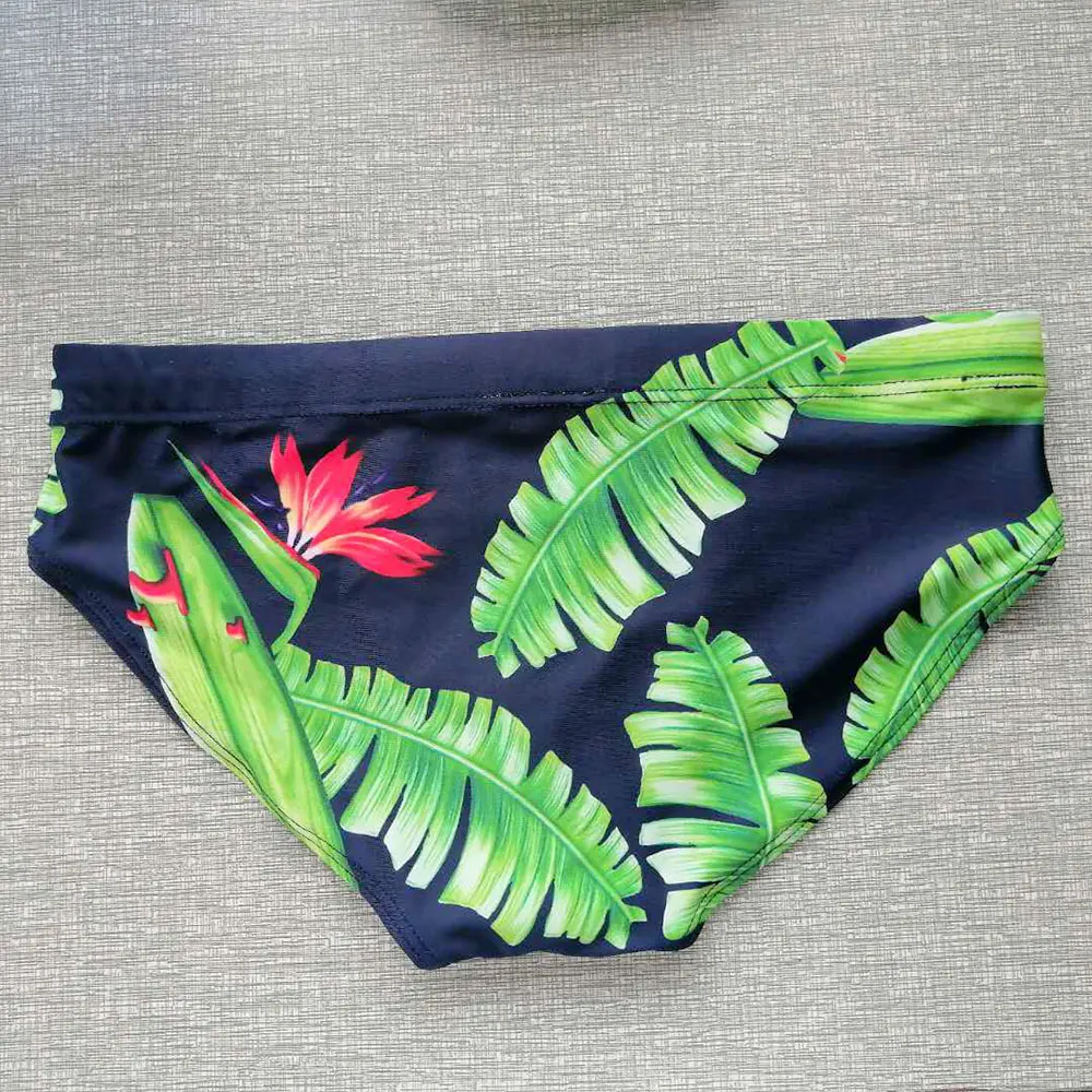 Купальник мужской с чашками пуш ап и принтом листьев|Мужские трусы| |