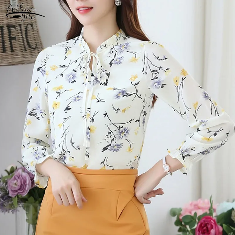 Blusas 2021 Весенняя Новая модная женская шифоновая блузка с низким вырезом рубашка