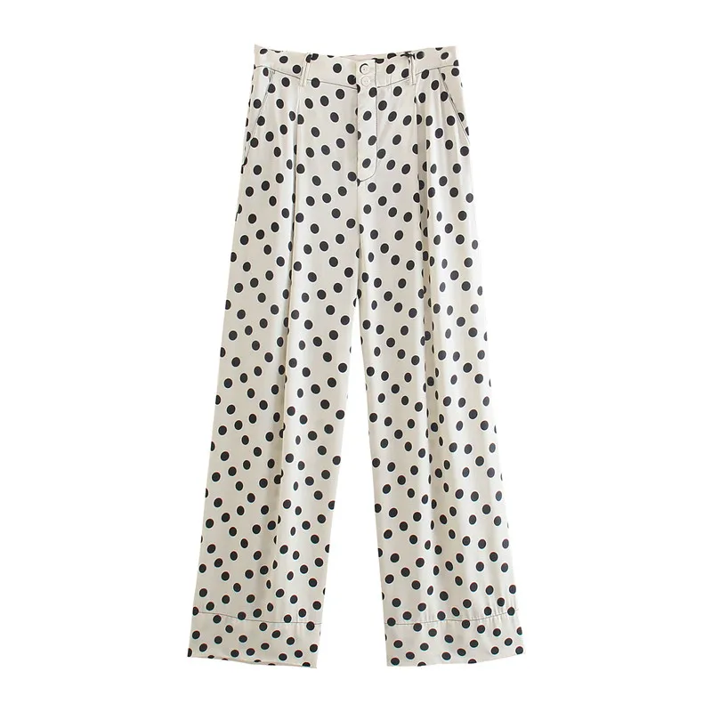 

High Waist Wide Leg Trousers Baggy Streetwear Wide Pants Woman Summer Loose Pants Sets 2021 Print Polka Dot Pants Women