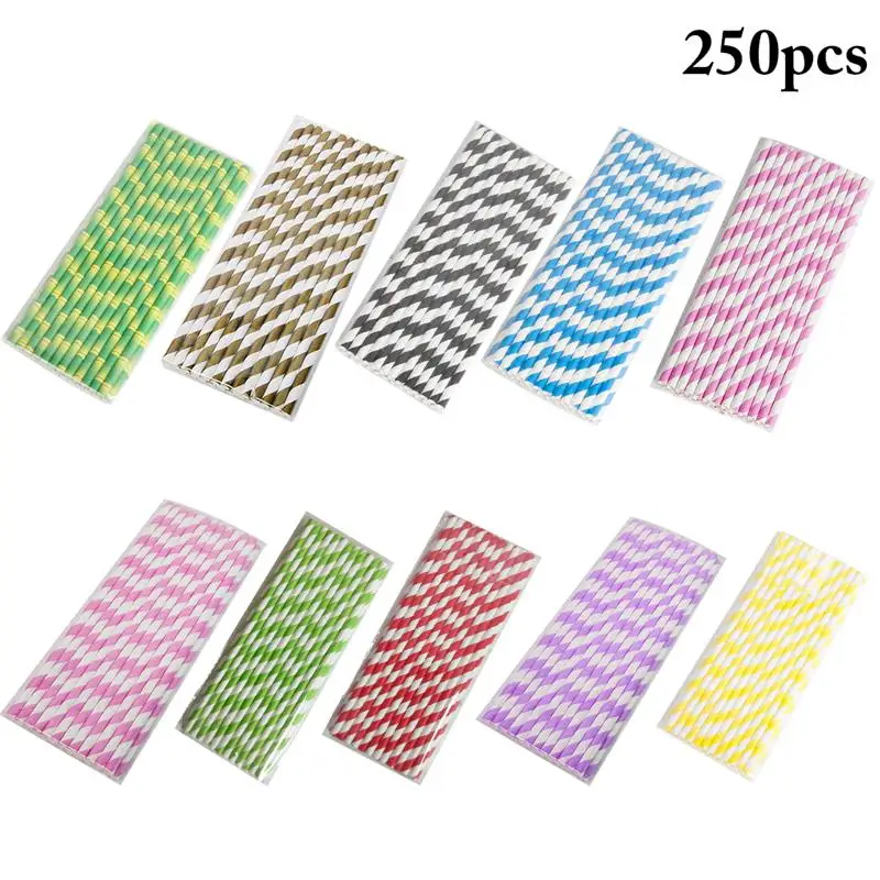 

250PCS Paper Straw Creative Eco-friendly Striped Drinking Straw Party Straw