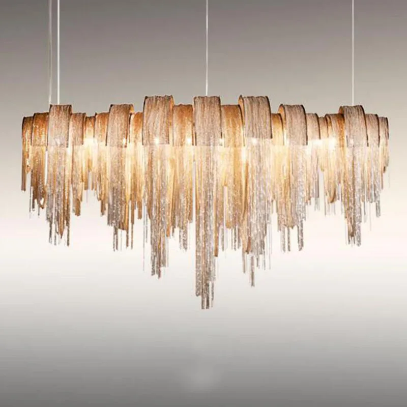 

Manggic Modern Luxury Tassel LED Chandelier Creative Suspend Lamp For Living Room Hotel Cafe Silver Gold Aluminum Hang Light