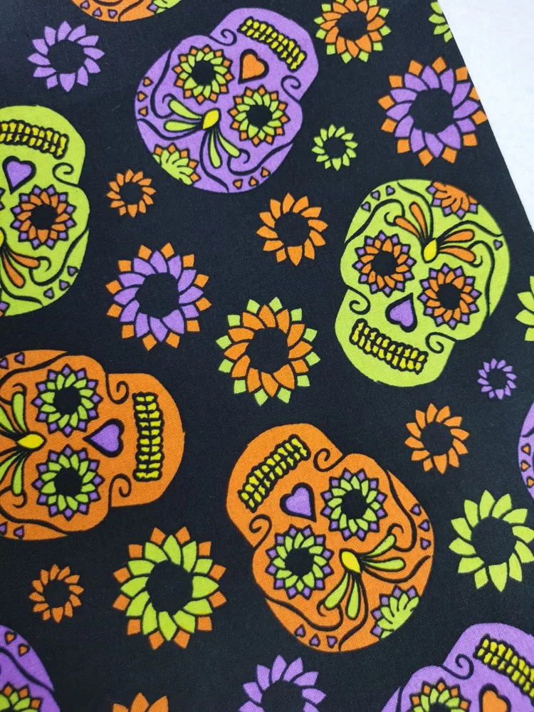 

105cm X 50cm Flower Orange Purple Green Skull Printed Tissus Fabrics Cotton Fabric Patchwork Quilting Sewing Material DIY Home