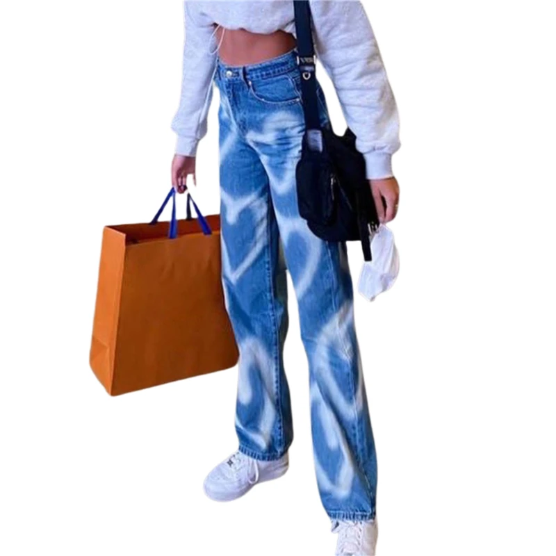 

Hirigin 2021 Fashion Y2K E-Girl Streetwear Women High Waisted Pants Wide Leg Straight Loose Denim Jeans Casual Baggy Trousers