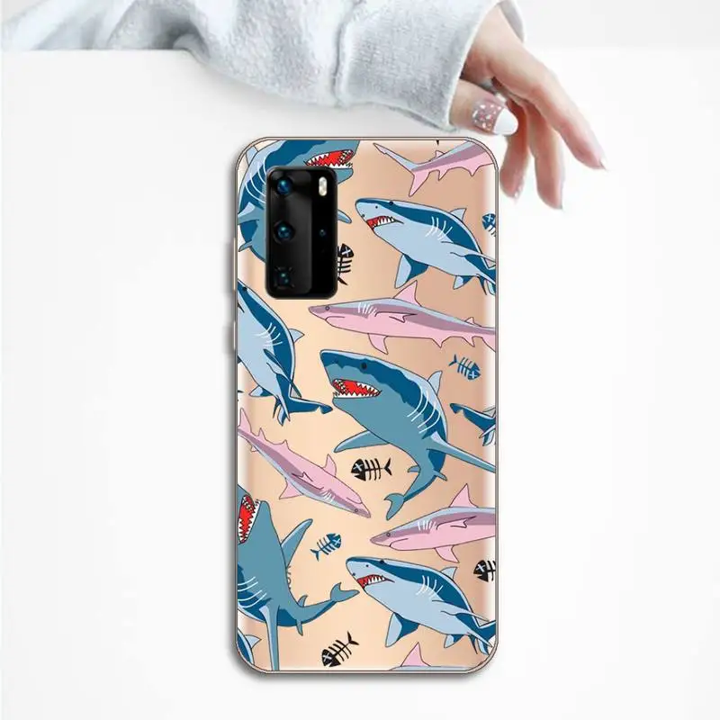 

shark cartoon horror animal ocean Phone Case Transparent for huawei honor P 40 30 20 lite Pro 10 i 8 9 x p smart 2019
