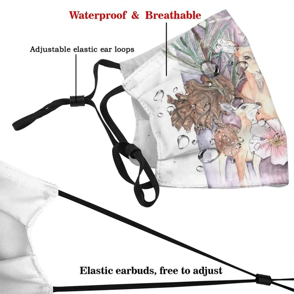Mother Washable Trending Customized Pm2.5 Filter Mask Animal Roe Mom Animals Deer Plants Natural Nature Watercolor | Аксессуары для