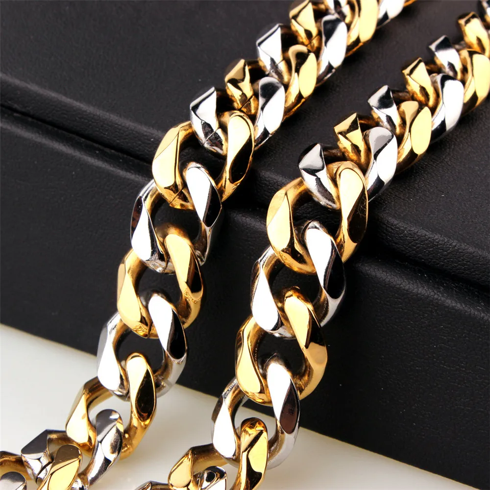 

Fashion Necklace Hip Hop Rock Stainless Steel Gold Polished Thick Cuban Chain Luxury Trendy Men Women Exquisite Gift Jewelry