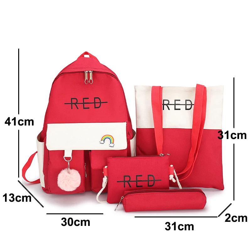 

Fashion Children Backpacks for Girls School Bags 4pcs/set Light Student School Backpacks Print Kids Canvas Backpacks Women