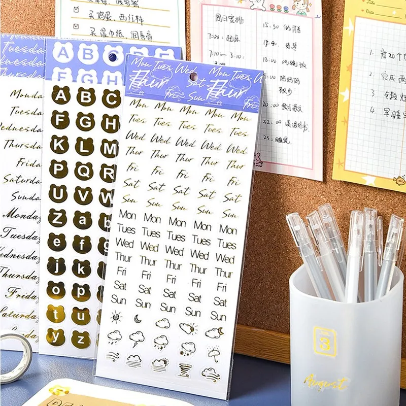 

30pcs Cartoon Bear Sticker Bronzing Scrapbook Month English Alphabet Week Decoration Stationery Office Supplies Wholesale