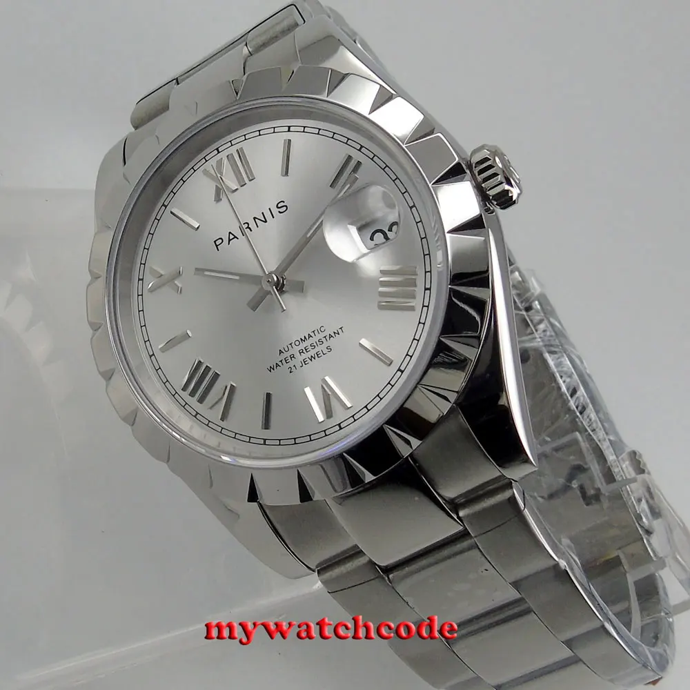 Мужские автоматические сапфировые часы miyota с серебряным циферблатом 39 мм |