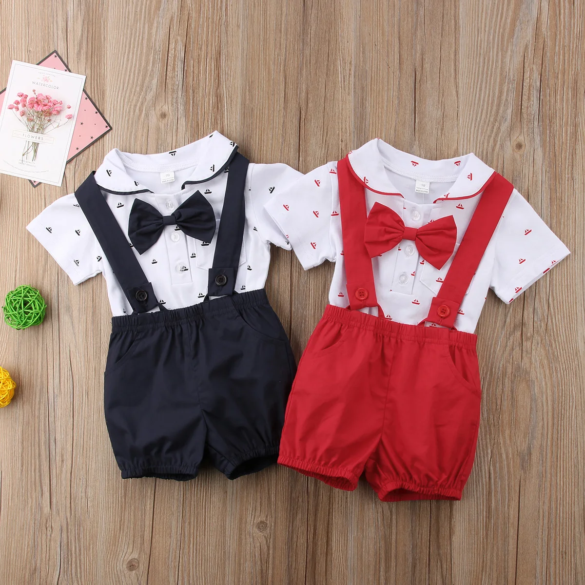 2018 Summer Newborn Kid Baby Boy Outfit Clothes Romper Jumpsuit Shorts Gentleman Black Red Set |