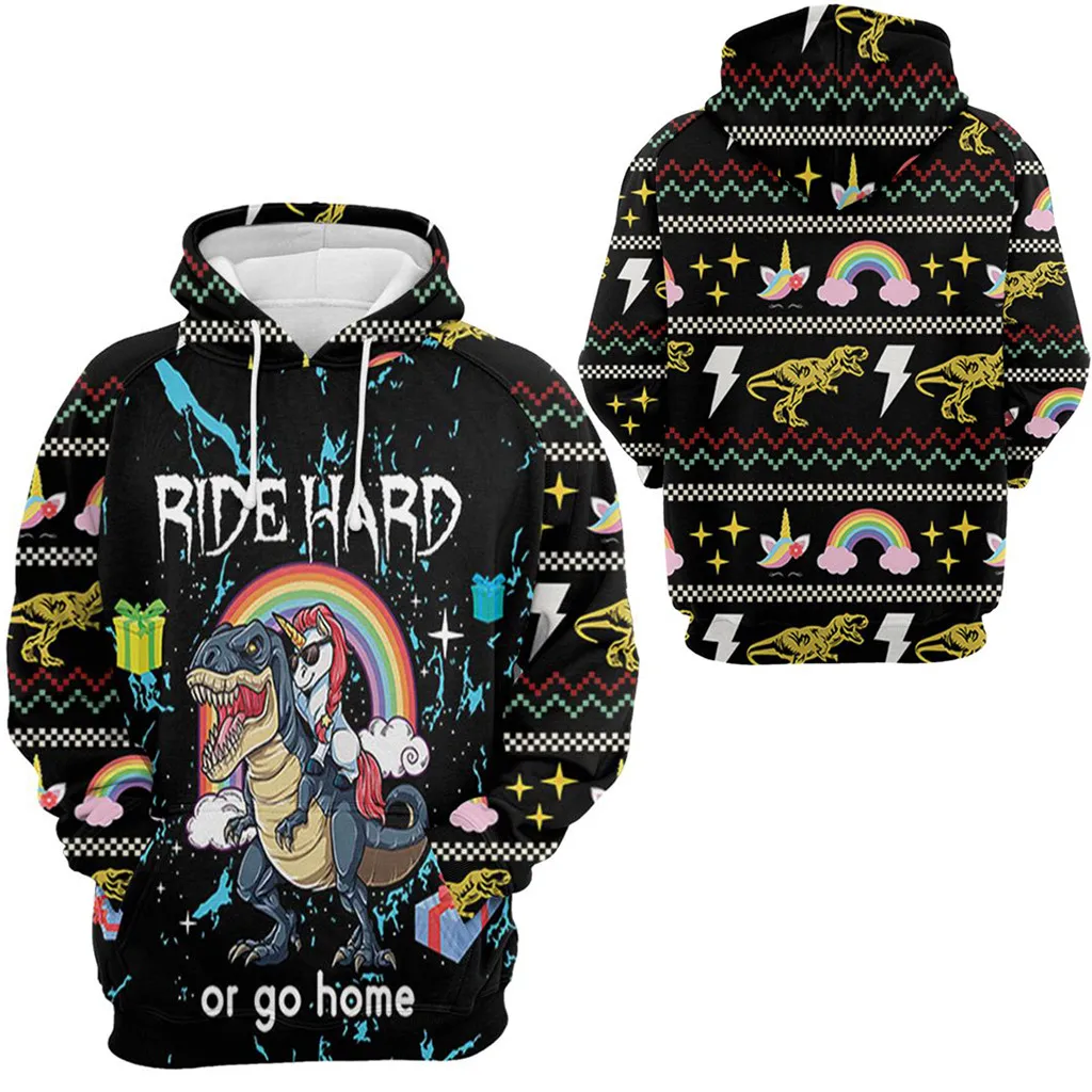 

Newest 3D printed Christmas Dinosaur Unicorn Xmas Harajuku Hoodies/Sweatshirt/Zipper Streetwear Funny Unique Unisex Tops