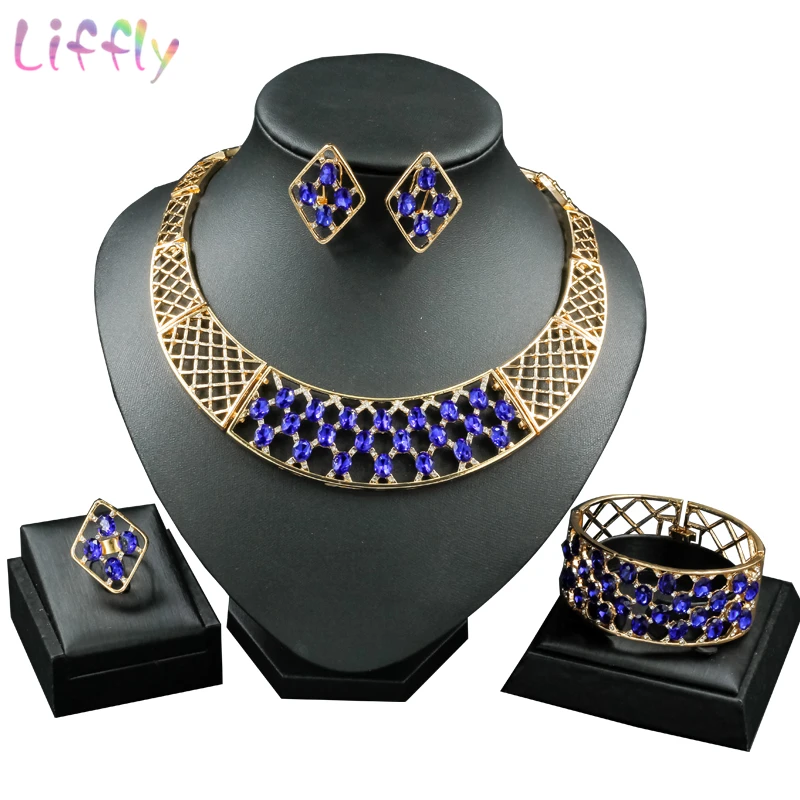 Дубай ювелирные наборы Синий Геометрический инкрустация Кристалл ожерелье