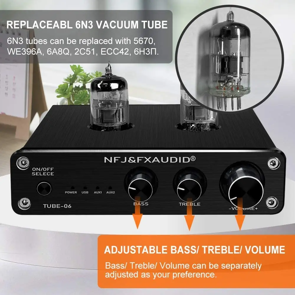 FX AUDIO TUBE 06 предусилитель домашняя звуковая трубка 6N3 вход PC USB AUX бас и тройная