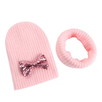 winter knit glitter bowknot baby hat for girls toddler kids cap scarf children beanie bonnet