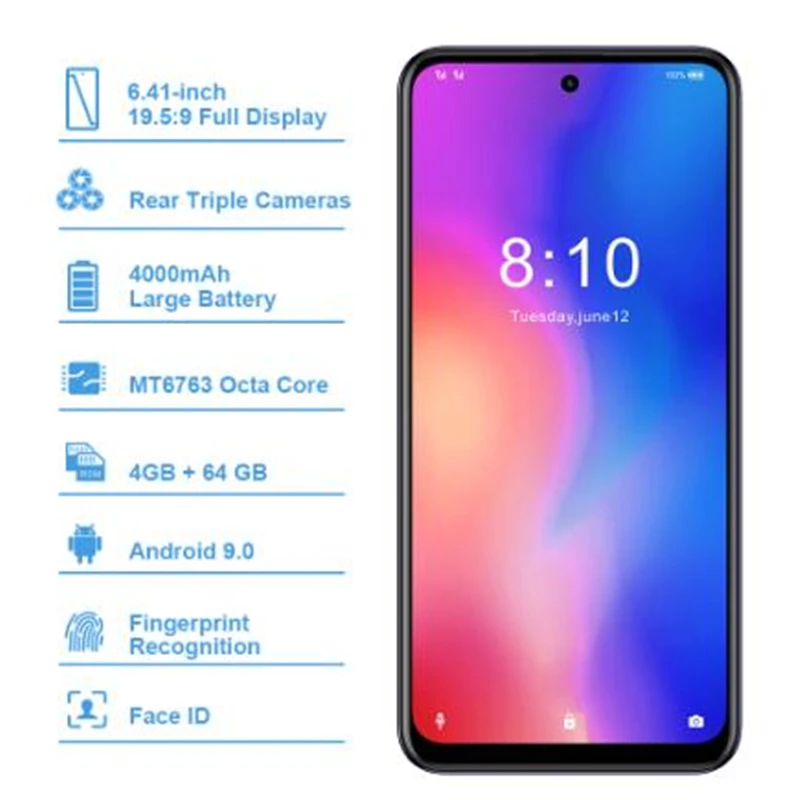 HOMTOM P30 pro 6,41 дюймов Android 9,0 мобильный телефон MT6763 Восьмиядерный 4 Гб 64 Гб задняя 13 МП Тройная камера смартфон