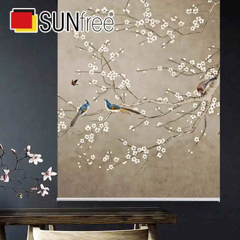 Chinese classical style Roller blinds Lotus flowers Birds Printing Blackout and daylight Window Blinds shades Bedroom balcony