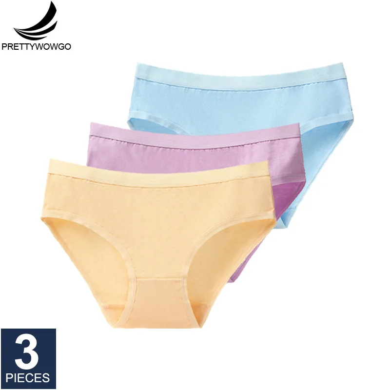 khaki.purple.blue Prettywowgo 3 шт./партия, Новое поступление, женское нижнее белье, хлопковые трусы, 8 однотонных цветов, трусы, большие размеры M L XL XXL 3XL 008 - Цвет: khaki.purple.blue