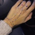 Браслет с кольцом для женщин, с цепочкой разных цветов радуги
