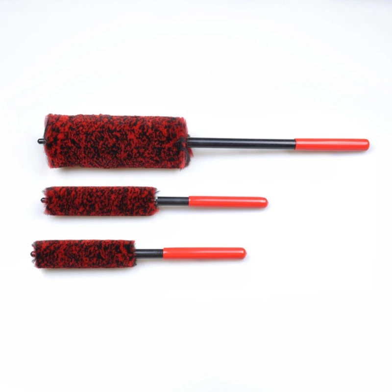 

Auto Tyre Cleaning Brushes Kit Red Wheel Woolies Cleaning Brushes for Automotive Wheels Cleaning X37F