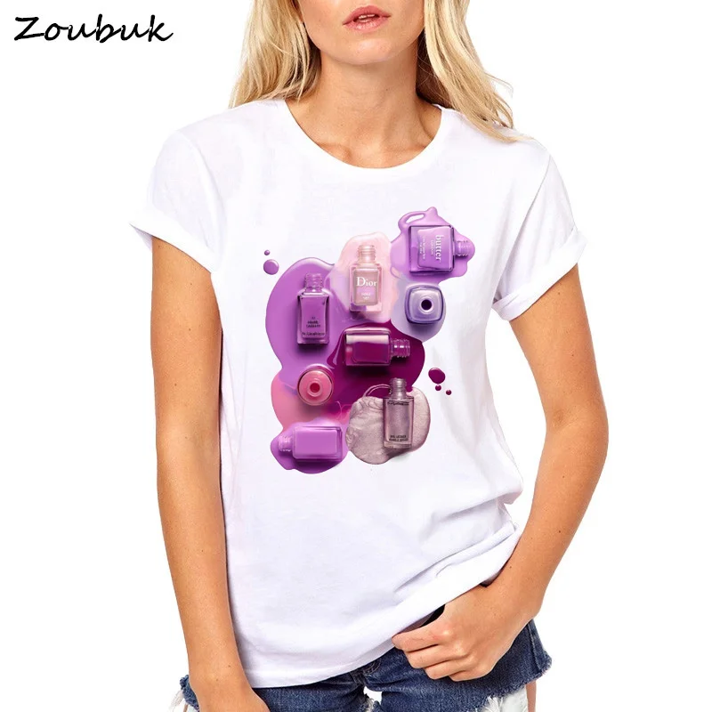 Женская футболка с принтом лака для ногтей летняя повседневная коротким рукавом