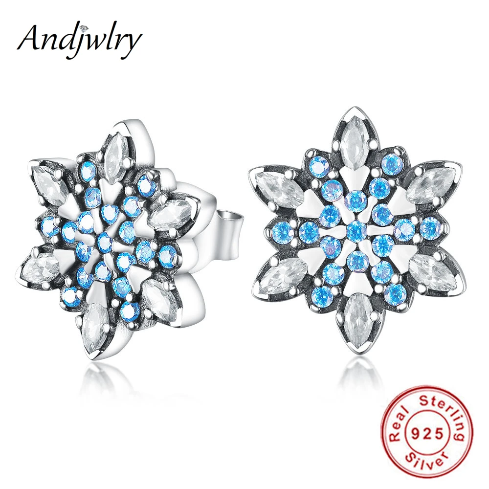 Серьги гвоздики в виде Снежинки из стерлингового серебра 925 пробы для женщин