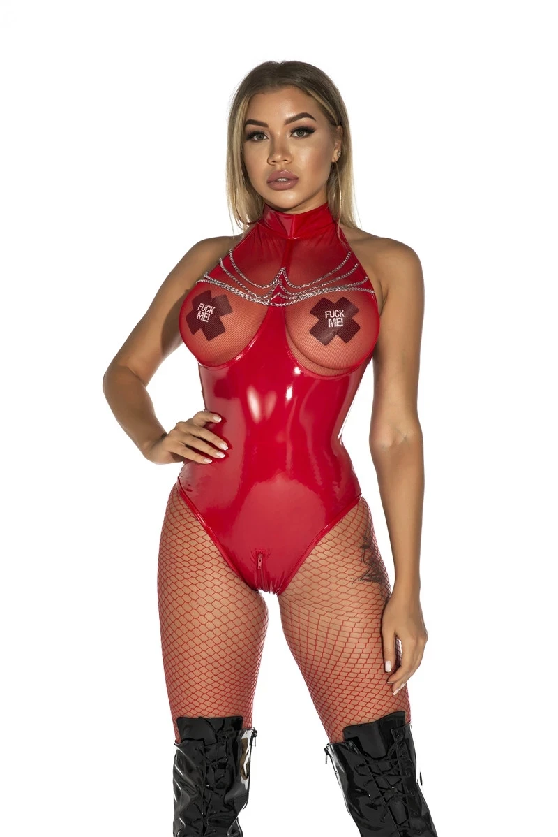 Женское сексуальное привлекательное Сетчатое боди из ПВХ комбидресс с вырезами