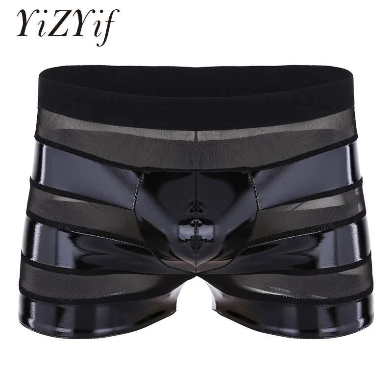 Боксеры мужские с сетчатым карманом нижнее белье блестящие трусы-боксёры