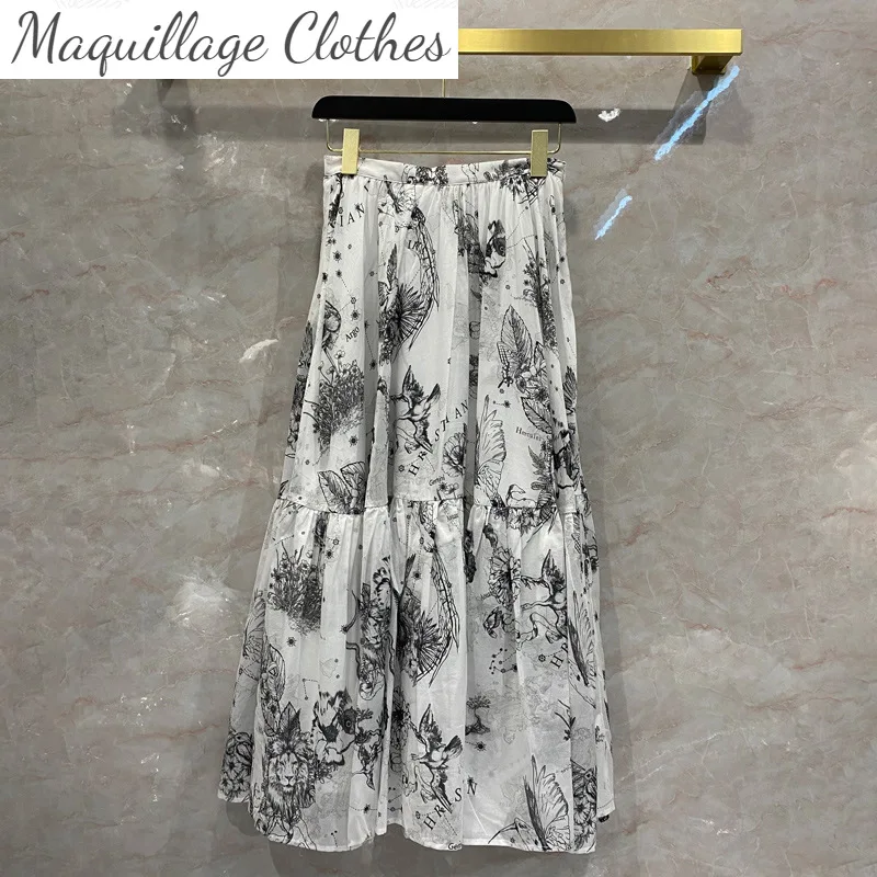 

2021 Spring runways women's high quality 100% cotton print skirts A662