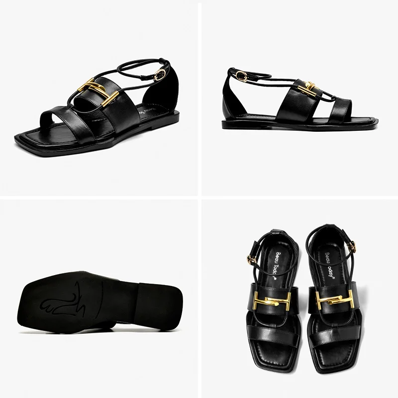 Босоножки BeauToday женские из телячьей кожи сандалии гладиаторы на плоской подошве