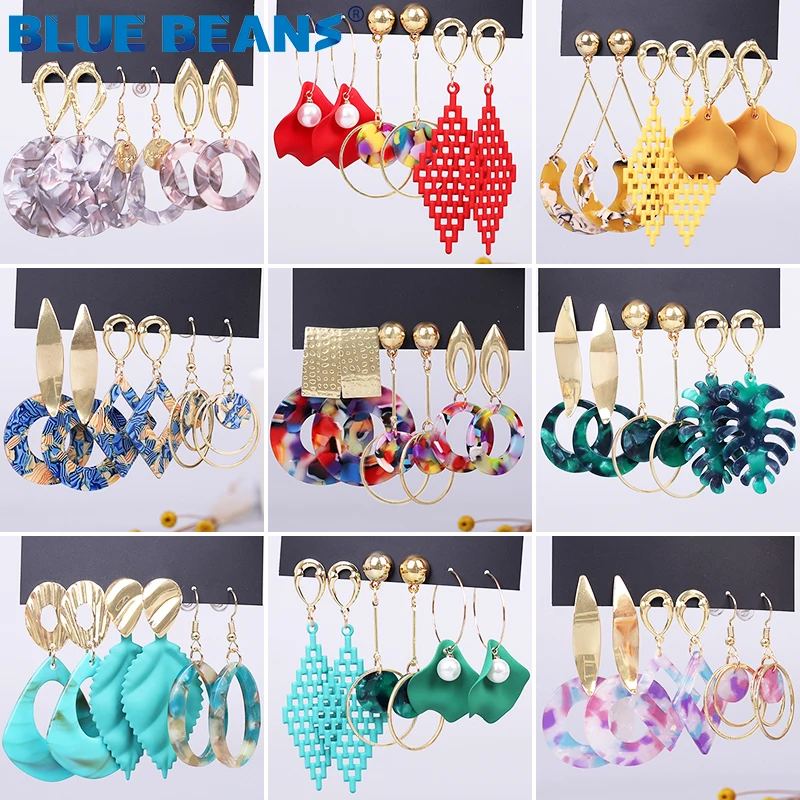 Набор серег женских из акриловых и красных фигур бижутерия в стиле бохо длинные