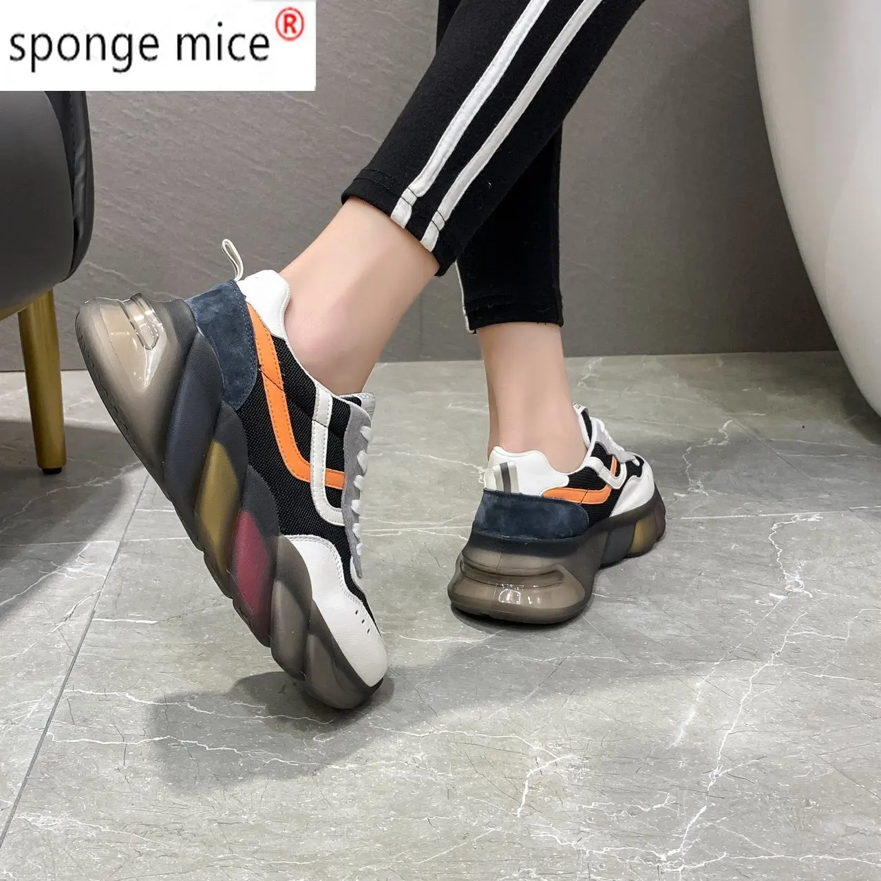 

Fashion Vulcanize Shoes Women Lace-Up Iridescence Outsole EVA Breathable Light Mesh Super High Quality Spring Sneakers 2021 New