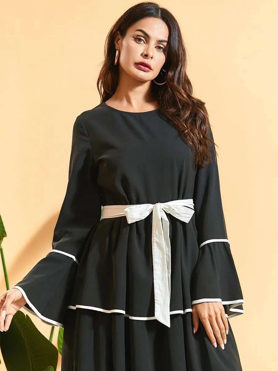 

arab Muslim Women Dress Abaya Bohomian Ramadan Cake Maxi Long Dresses Islamic Clothing Eid Musulman Hijab Moroccan Kaftan Robe