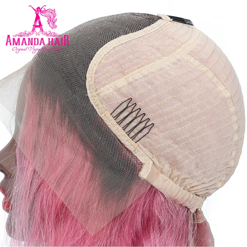 Amanda T1b/Rose-red Bob Wig 13x6 Lace Front Human Hair Wig 150% Density Middle Part Bod Wave Brazilian Hair Wig for Black Women