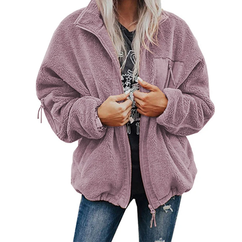 

Autumn Winter Fashion Loose Casual Faux Fur Zipper Jackets Warm Plush Patchwork Jacket Thick Short Section Lazy Womens Coat