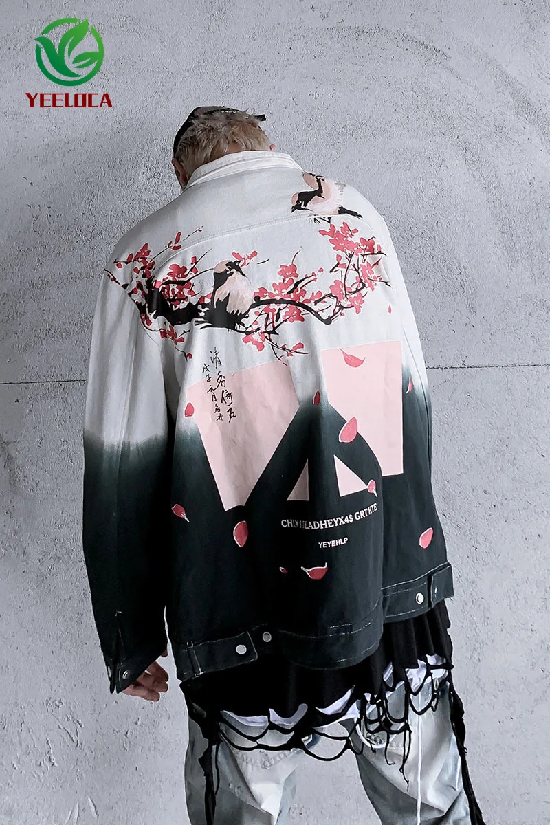 2019 Denim Shirt Male Female Jacket Men Casual Fashion Oversized Color Gradient Anti-War Bird Print Coat | Мужская одежда