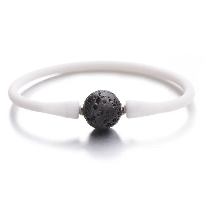 white black lava Pipitree простой силикон Унисекс Браслет 14 мм Инь Ян очаровательные каменные бусины браслеты для женщин мужчин пара ювелирных изделий Pulsera mujer - Окраска металла: white black lava
