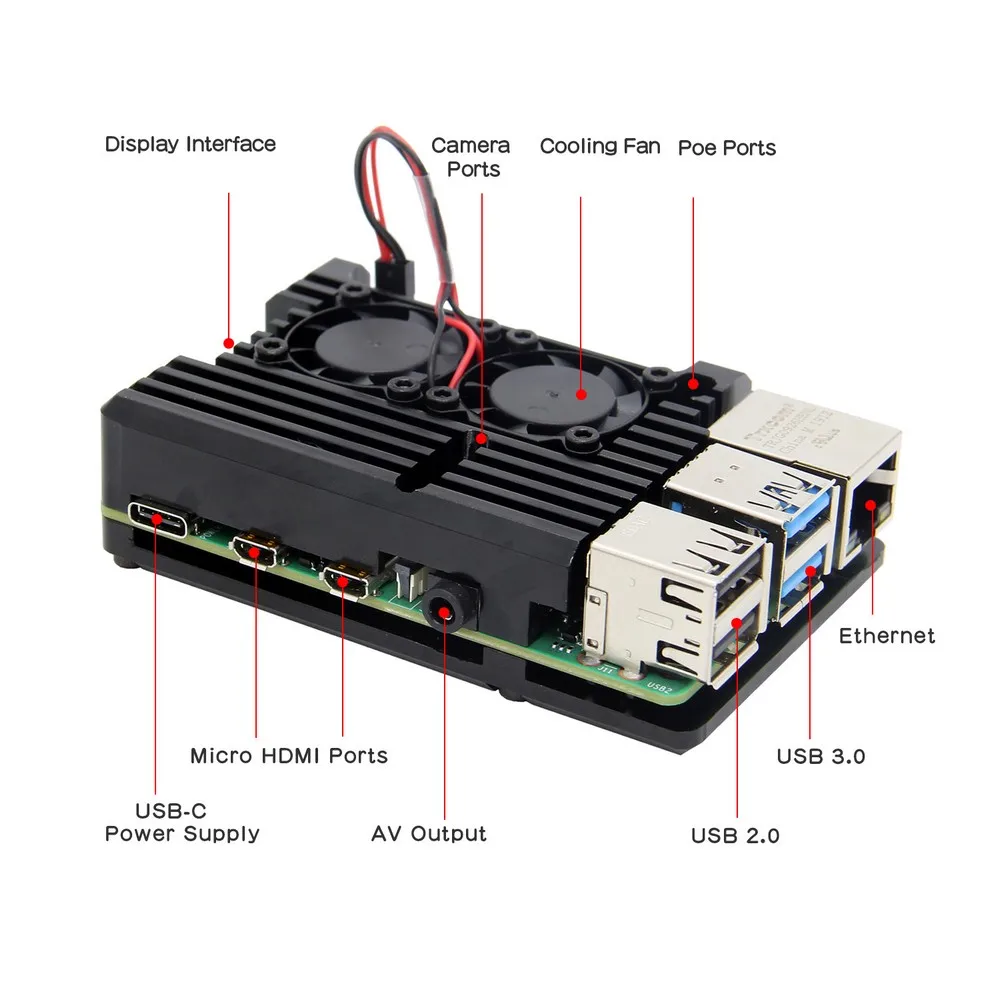 Чехол Raspberry Pi 4 Model B Защитный корпус из алюминиевого сплава с пассивным