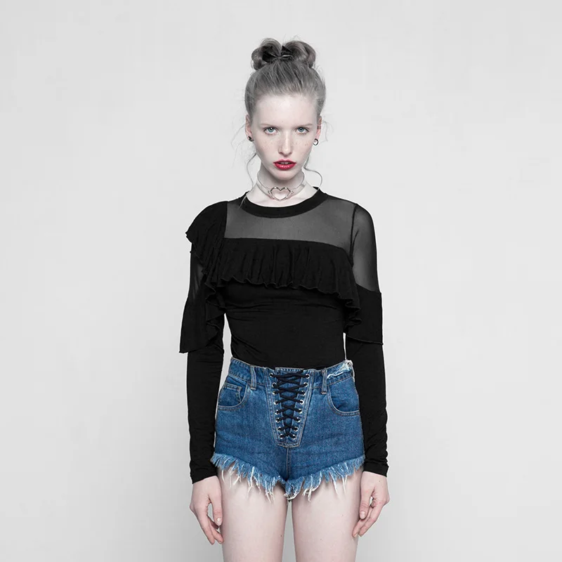 Женский облегающий сетчатый топ PUNKRAVE готический с длинными рукавами из дышащего