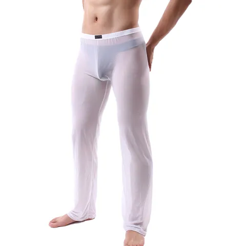 Мужская Ультра-Пижама из тонкой ткани сексуальная Нижняя часть для сна, Мужская экзотическая Домашняя одежда из прозрачной сетки, прозрачная домашняя одежда