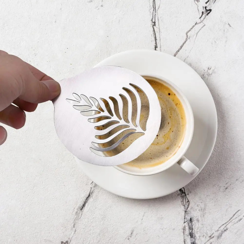 

6pcs Coffee Spray Mould Eco-friendly Rust-proof Stainless Steel Coffee Printing Stencil Mould for Home Powdered Sieve Tools