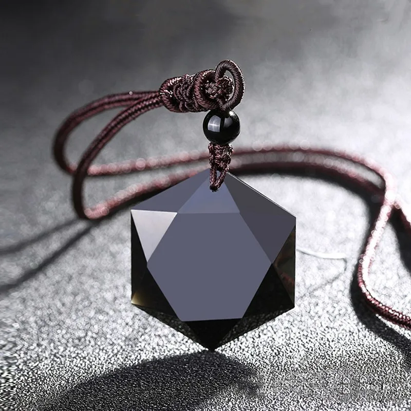 Черный обсидиан с шестью звездами счастливый амулет любовник натуральный камень