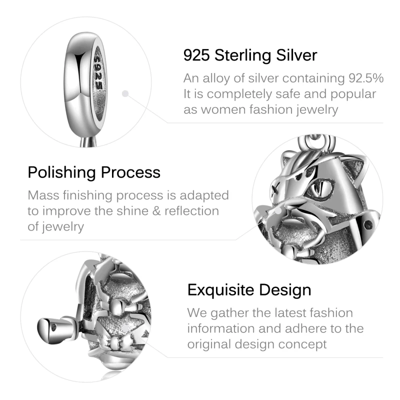 Подвеска-Шарм в виде кошки из серебра подходит для браслетов Pandora | Украшения и