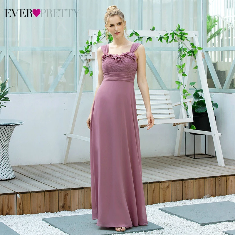 Пыльные розовые платья подружки невесты Ever Pretty A Line цветочные V образным вырезом
