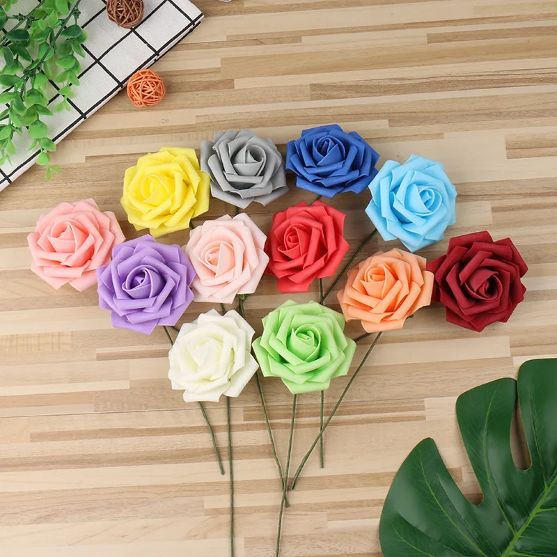 

50PCS/LOT 7-8CM Mini Rose Artificial Flower Head Wedding Party Decoration DIY Wreath Scrapbook Gift Graft Needlework Fake Flower