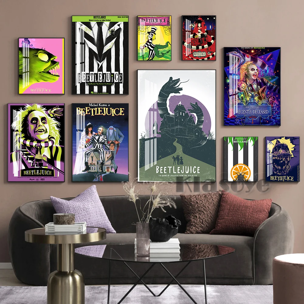 

Beetlejuice Horror Comedy Fantasy Movie Poster Weird Caricature Art Prints Canvas Painting Retro Wall Picture Bar Pub Club Decor